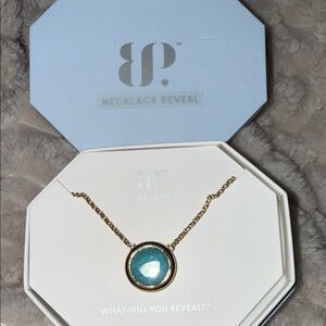 BP Gold Necklace with Aqua Blue Glass Pendant
